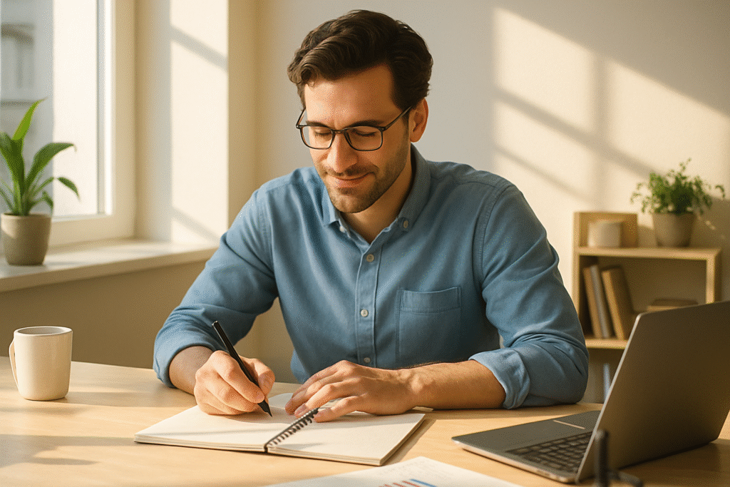 Professional doing creative work during peak morning brain state