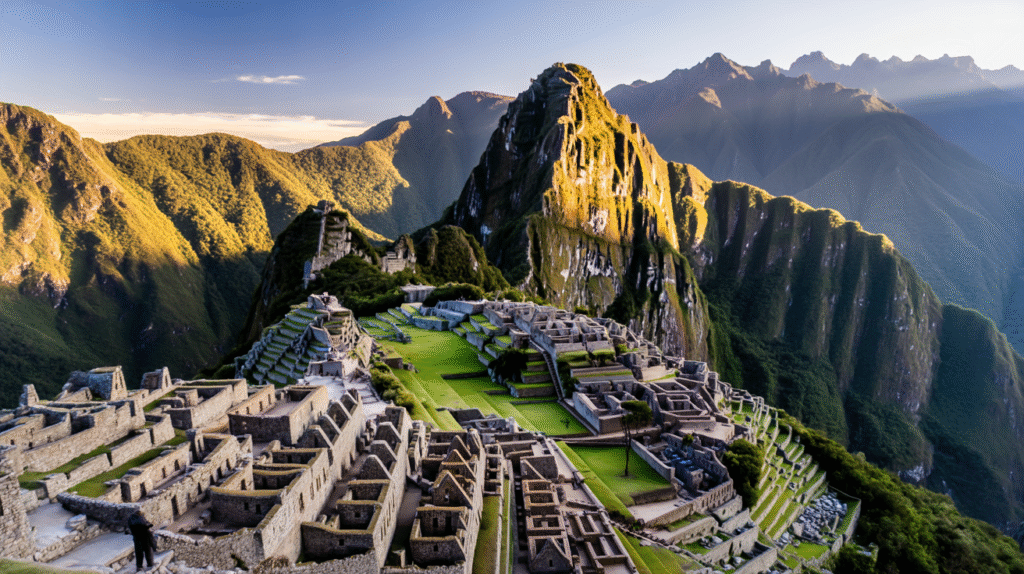 A wide-angle shot of Machu Picchu at sunrise, revealing ancient Secrets to Transformation within the Andes.