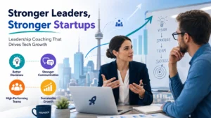 Leadership coaching session helping Ontario tech startup founders improve growth and team skills