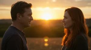 Couple looking at each other during sunset, symbolizing deep connection and stronger relationship
