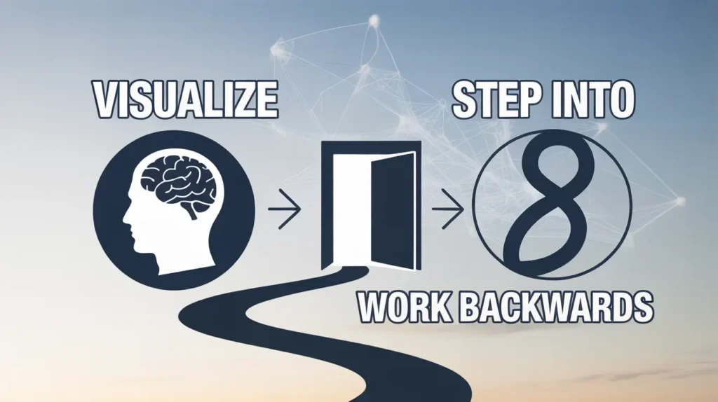 Diagram for Future Pacing: VISUALIZE → door → STEP INTO (figure 8), WORK BACKWARDS.