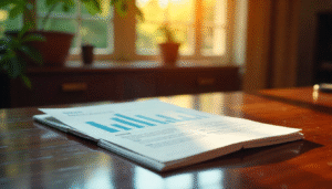 Business report with bar charts on desk, representing NLP strategies for growth.