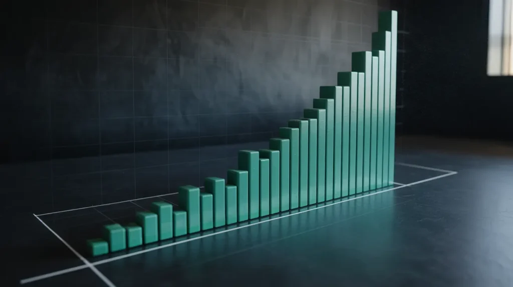 3D green bar chart showing consistent business growth representing smart scalable success strategy
