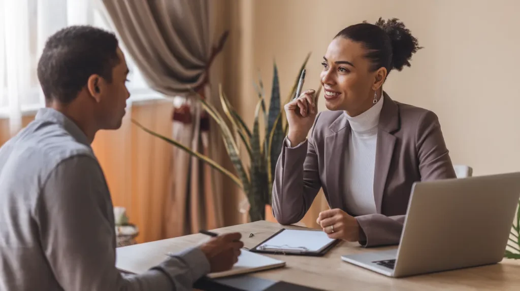 Life coach having one-on-one coaching session to build accountability, motivation, and success