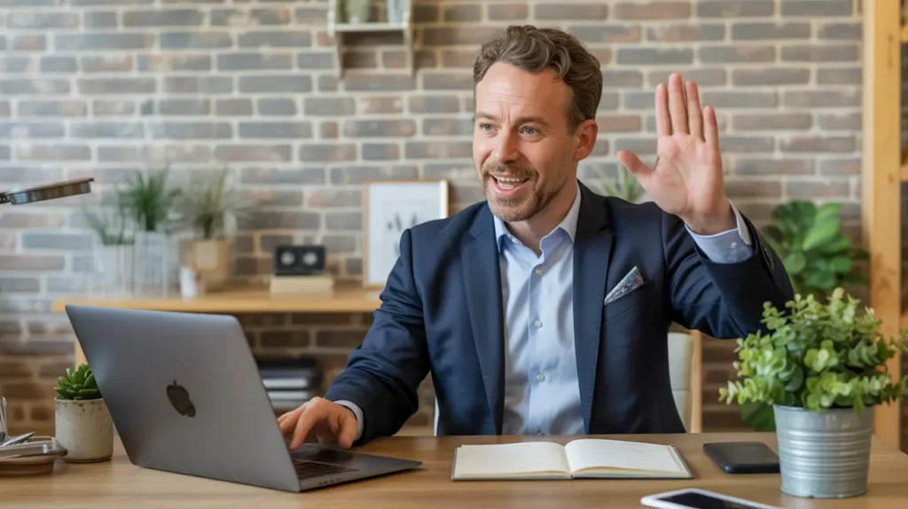 Professional trainer engaging in online meeting, offering guidance and post certification support
