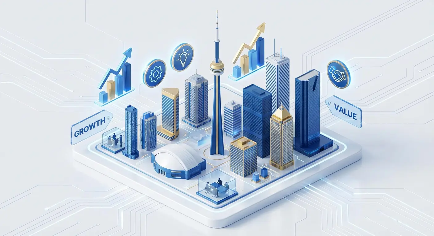 3D Toronto skyline showing business growth for Coaches in Toronto