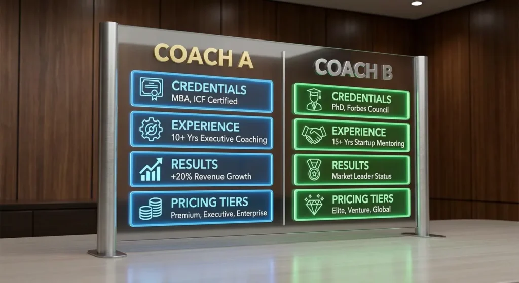 evaluating business coach value through credentials and results