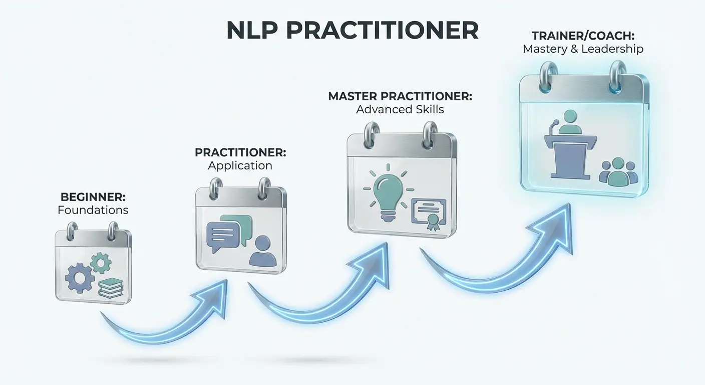 NLP practitioner timeline illustrated in a 3D professional style
