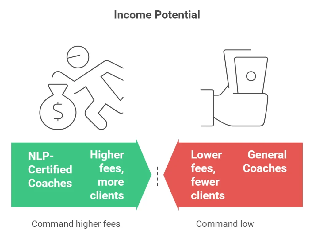 Income comparison chart showing higher earnings for NLP-certified business coaches