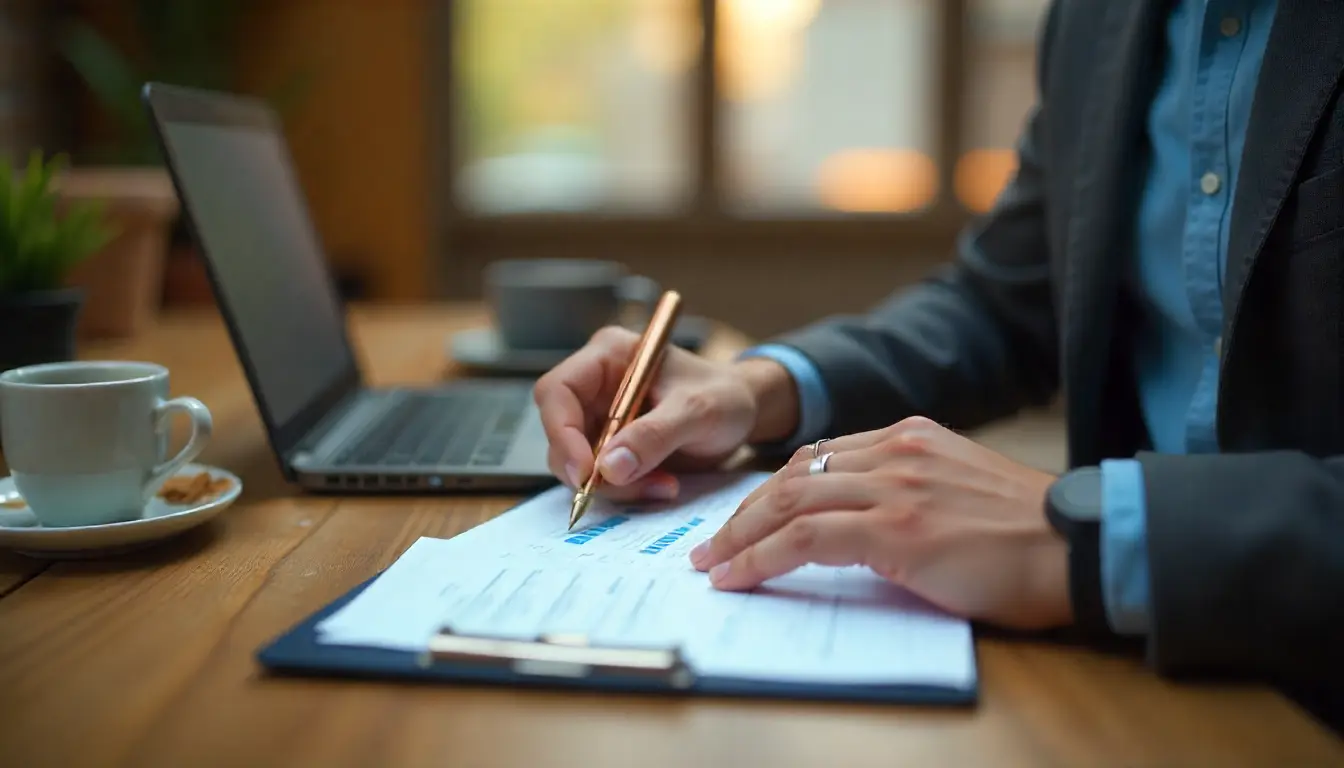 A person reviews documents and works on a laptop at a cafe, highlighting common challenges faced by Canadian Startups in financial planning