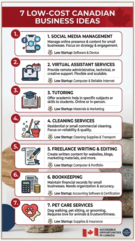 infographic of profitable low-cost business ideas in Canada