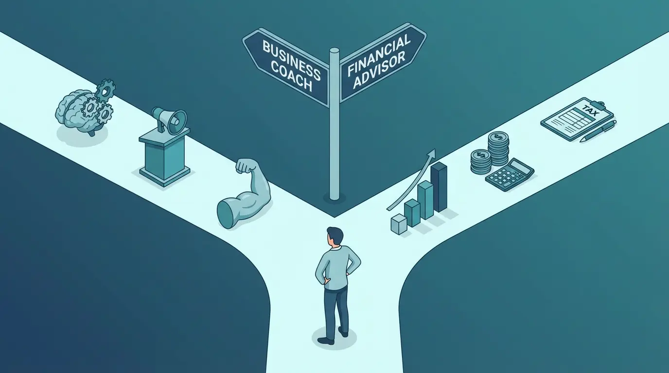 business coach vs financial advisor decision crossroads