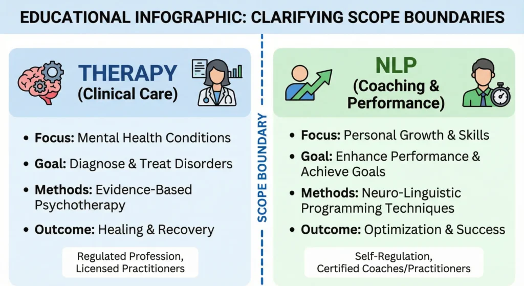 NLP vs traditional therapy approach comparison highlighting how NLP differs from therapy