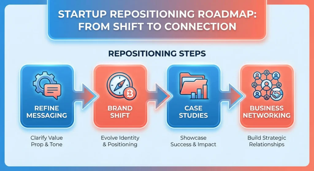 Infographic showing how to reposition your brand when transitioning into business coaching