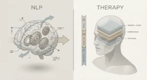 Comparison of NLP vs traditional therapy showing future-focused NLP and past-focused therapy