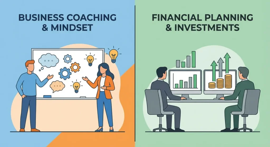 business coach vs financial advisor decision crossroads