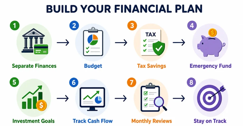 Financial planning steps for Canadian entrepreneurs covering budgeting, taxes, savings and growth.
