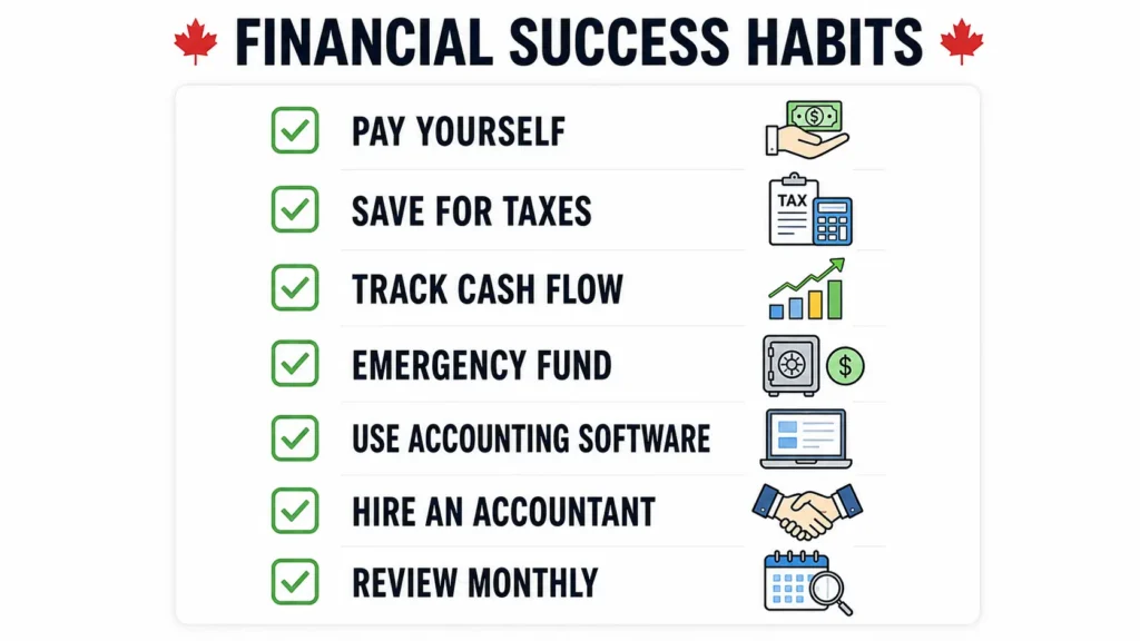 Financial success habits for Canadian entrepreneurs to improve cash flow, taxes, savings and growth.