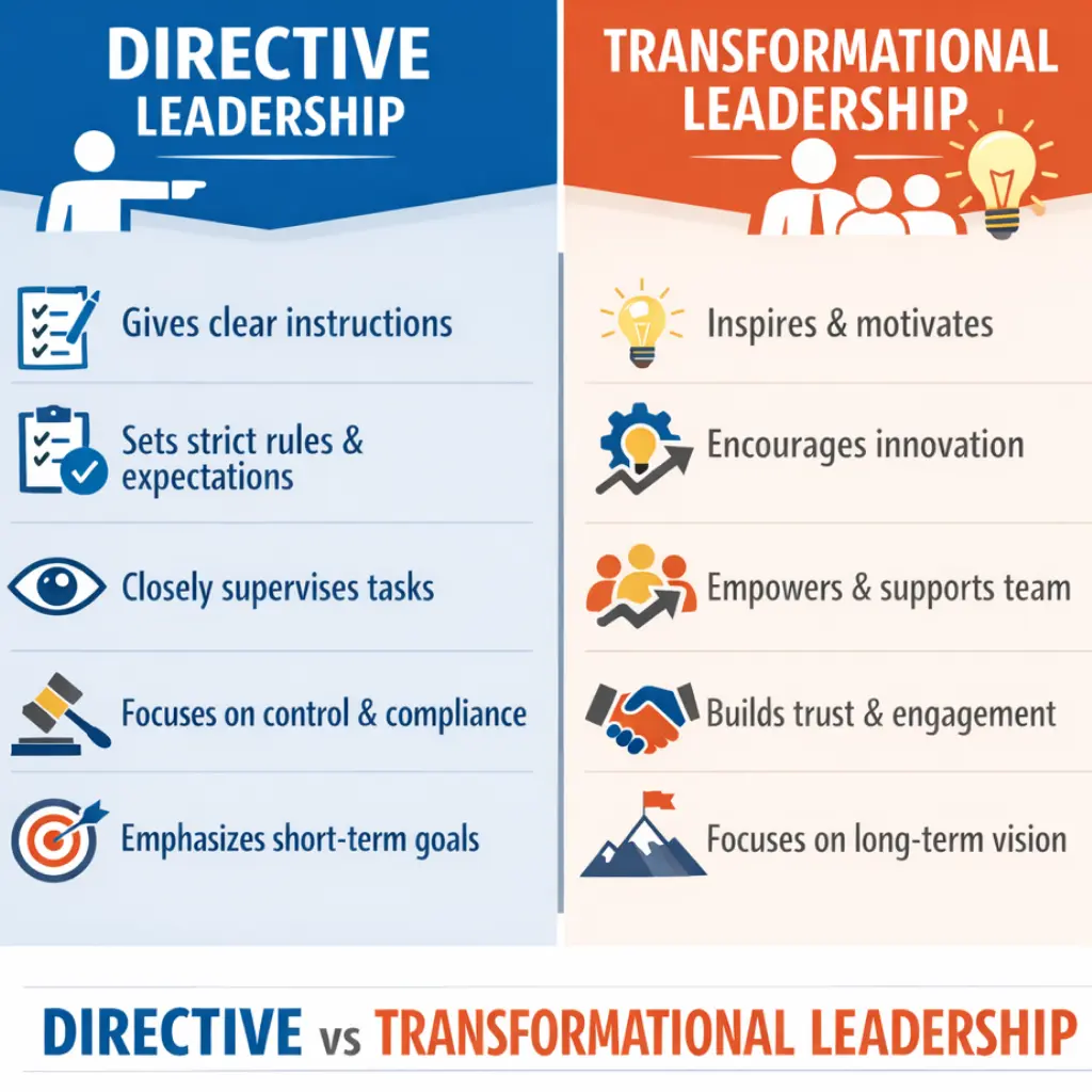Transformational leadership vs directive management in digital change