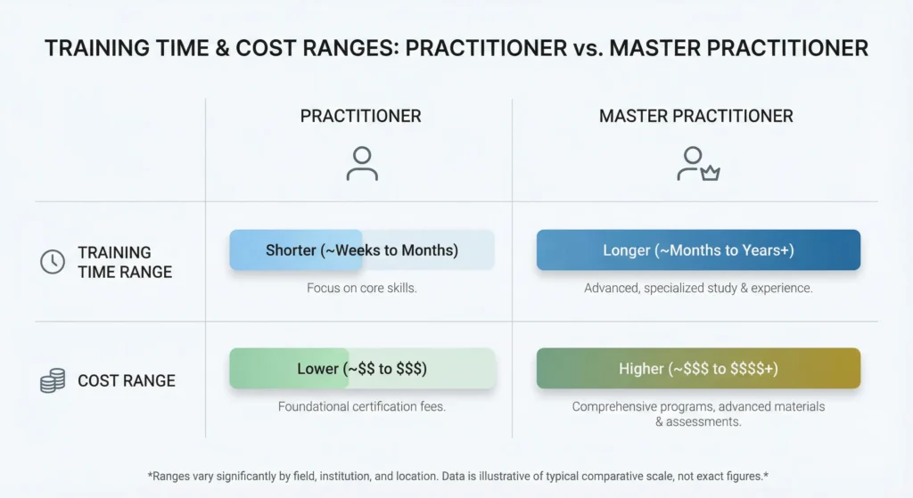 Cost and duration comparison for NLP certification levels
