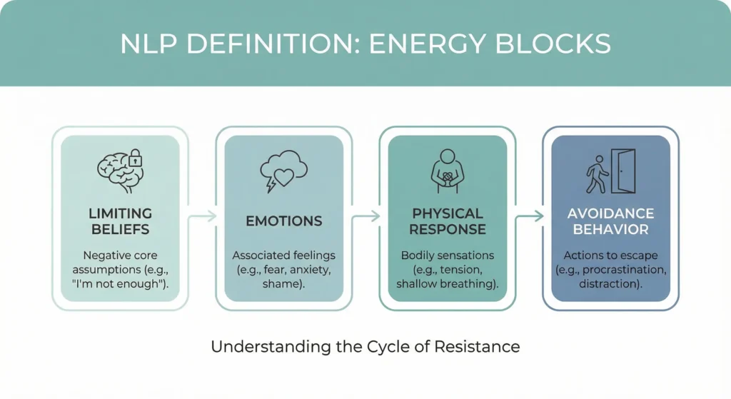 Infographic explaining what energy blocks are in NLP