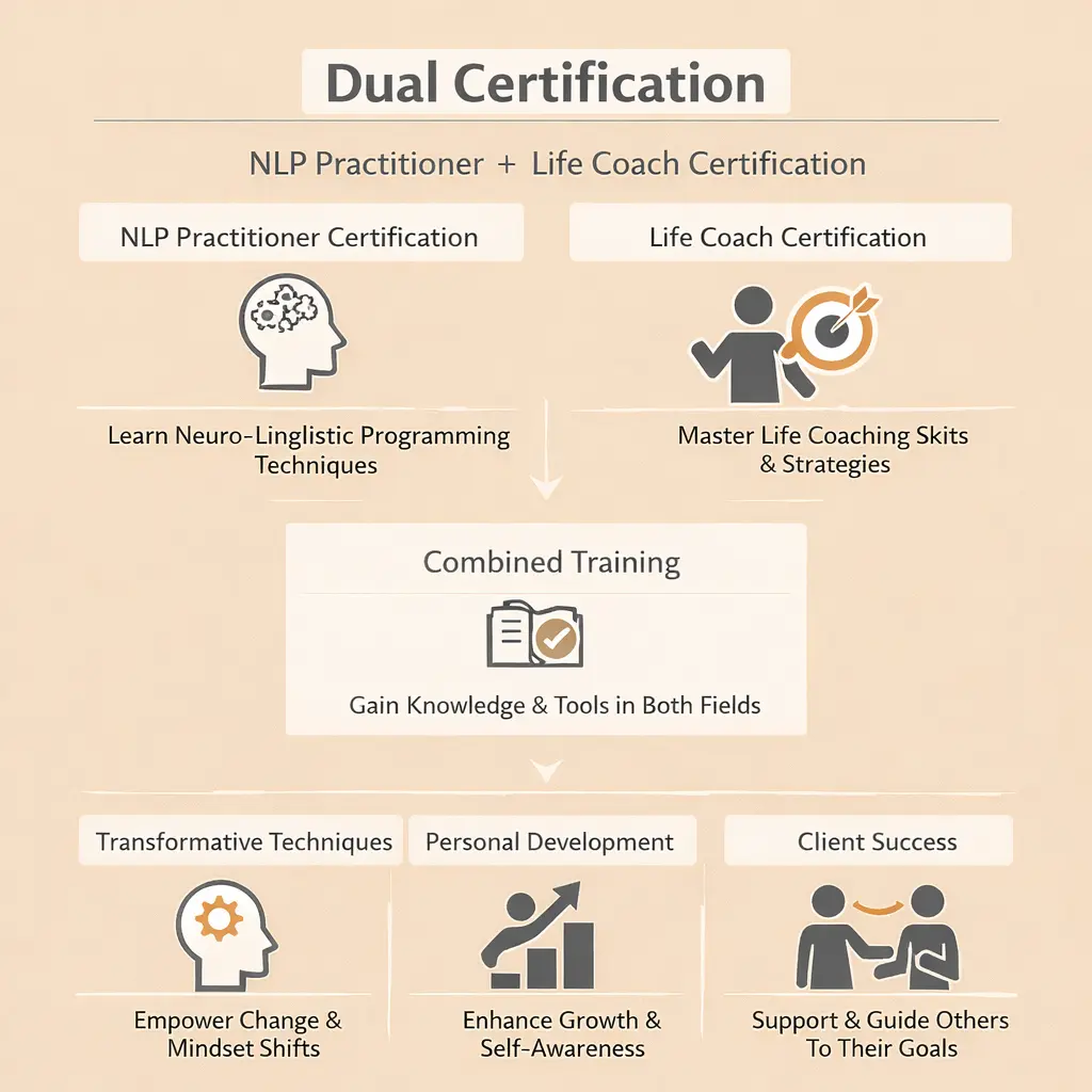 NLP Practitioner and life coach dual certification infographic