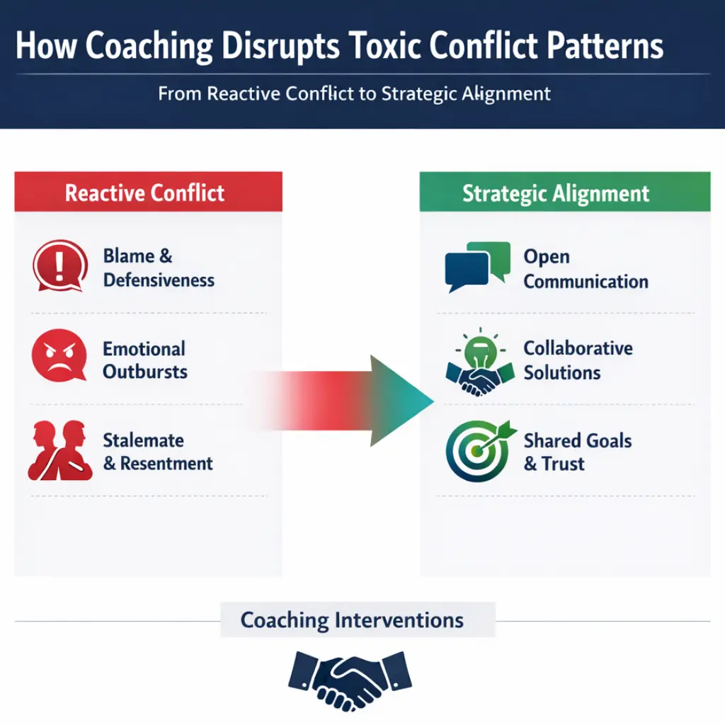 How coaching disrupts toxic conflict patterns into strategic alignment and shared goals