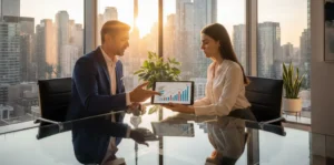 Professional meeting illustrating Life Coach vs Business Coach strategy and growth focus