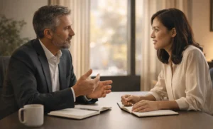 Co-Founder Conflict discussion between business partners in office meeting setting