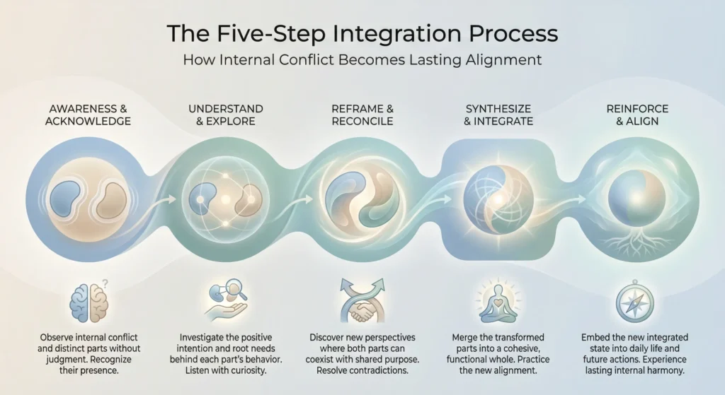 Five-step NLP parts integration process for imposter syndrome
