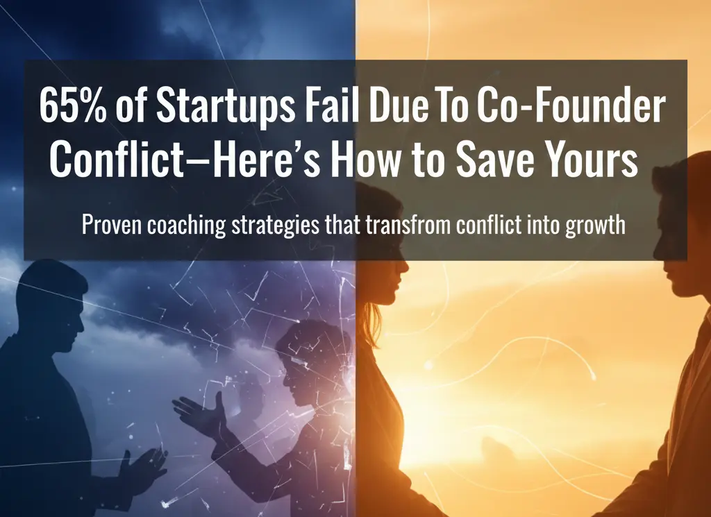 65% of startups fail due to co-founder conflict with growth coaching solutions illustrated