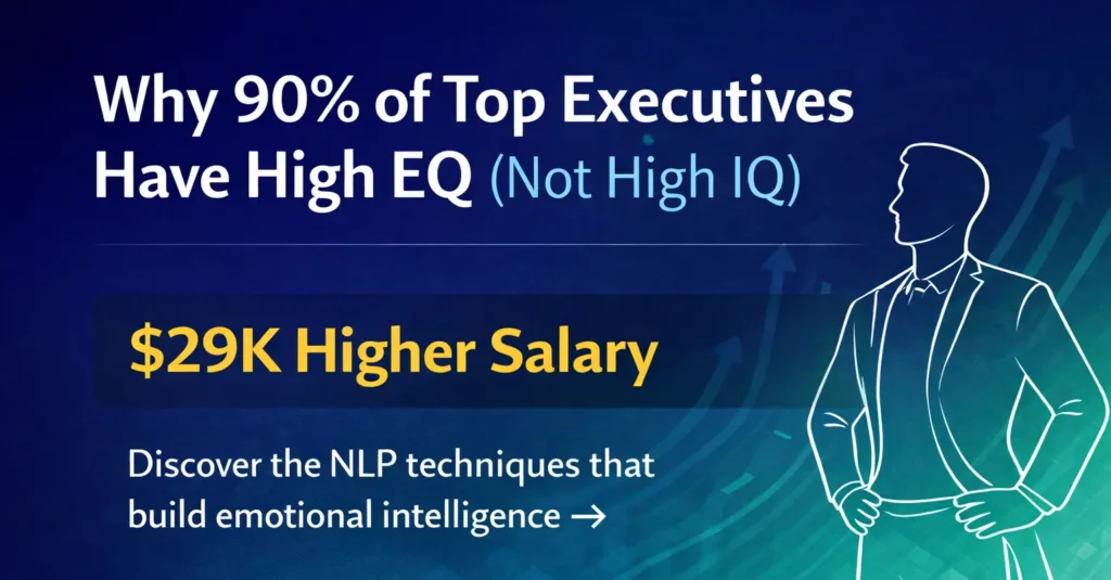 Infographic on why 90% of top executives have high EQ, showing $29K higher salary advantage