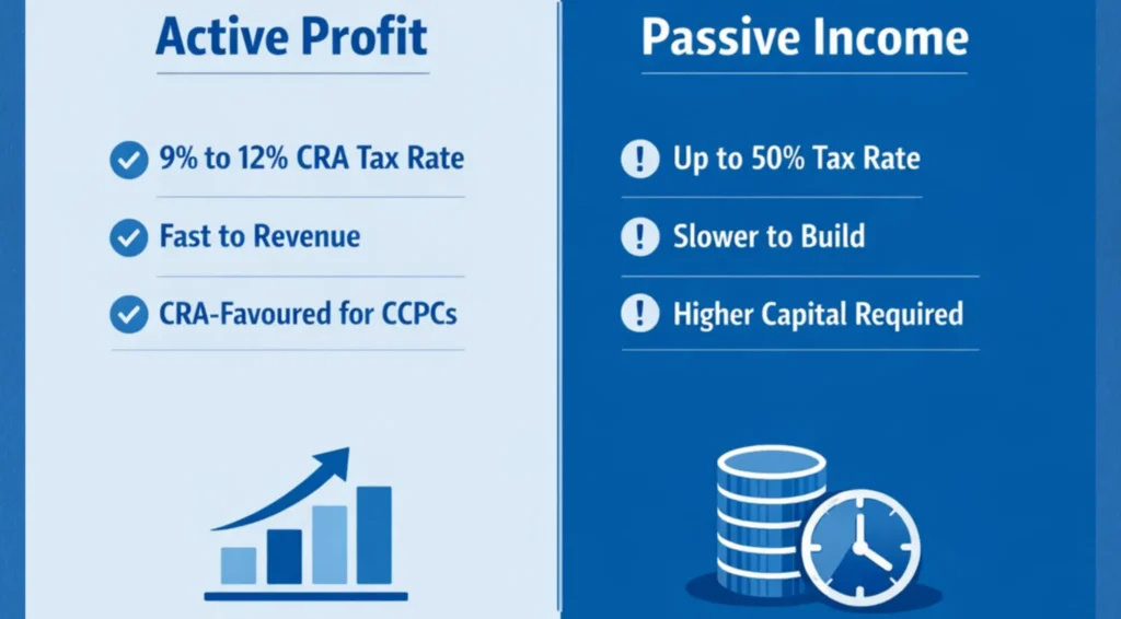 Active profit vs passive income concept showing income streams, growth chart, and financial strategy visual
