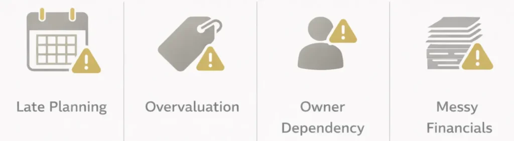 Common exit mistakes: late planning, overvaluation, owner dependency, and messy financial records