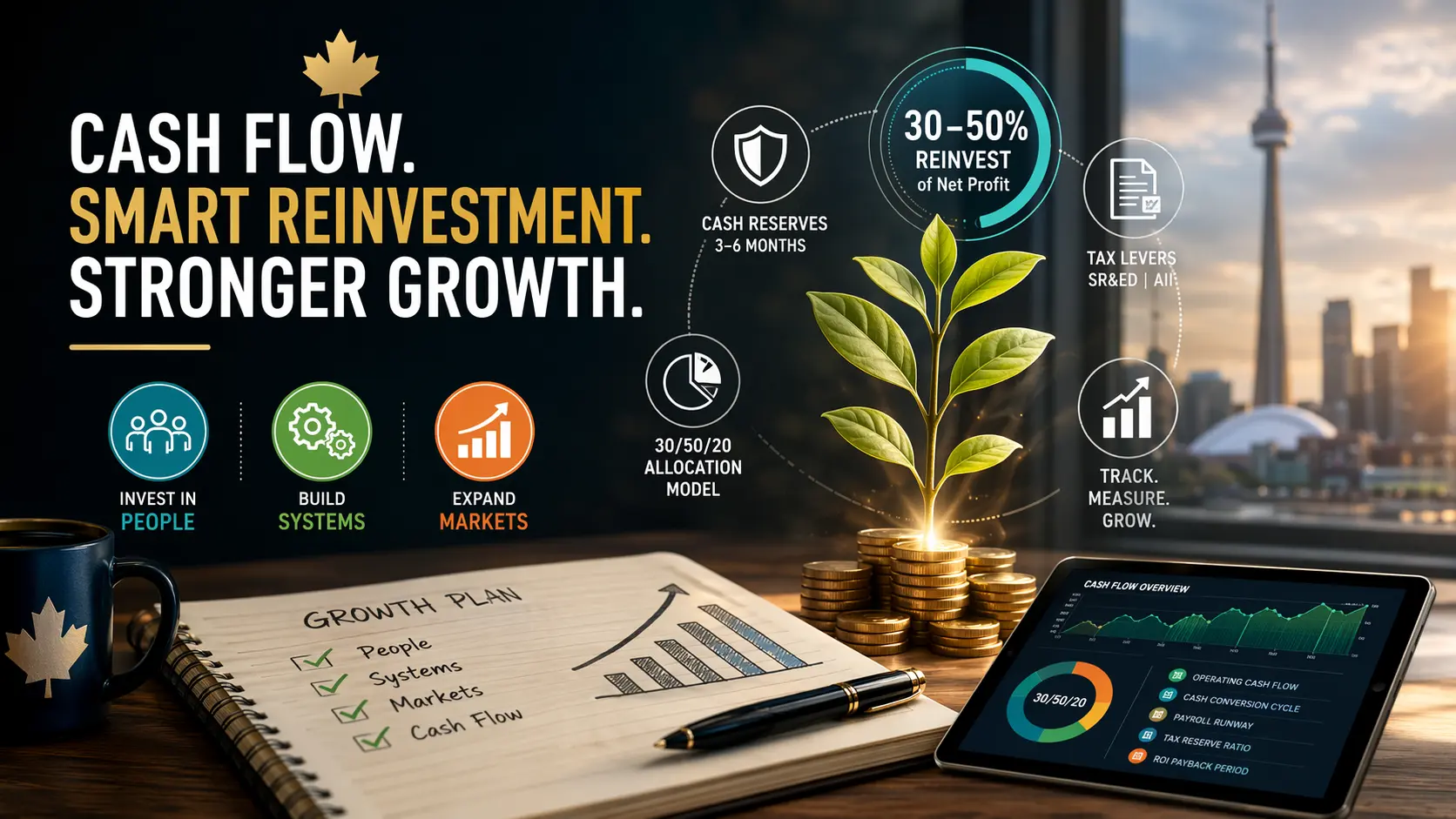 Optimizing business cash flow for maximum reinvestment in Canada 2026 with smart allocation model, cash reserves, and growth planning dashboard