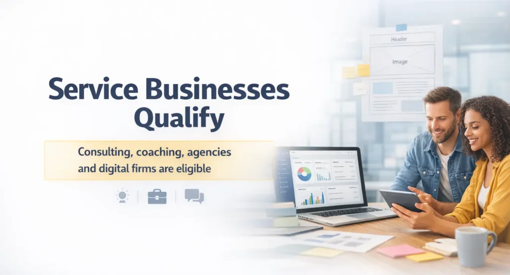 Service business loan eligibility in Canada showing consulting coaching agencies and digital firms that qualify for small business financing