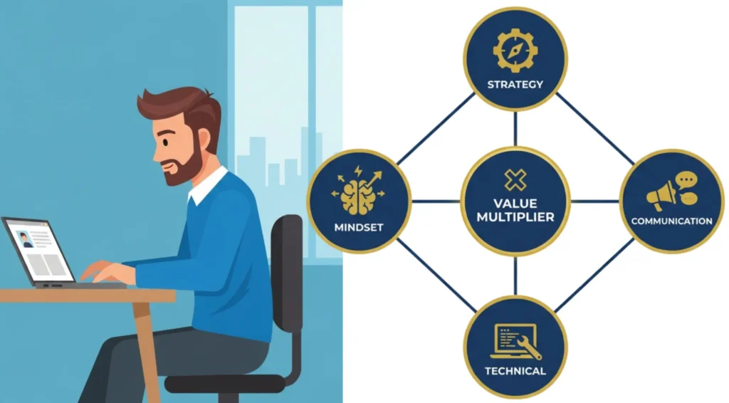 skill stacking value multiplier framework combining mindset strategy communication and technical skills for higher income