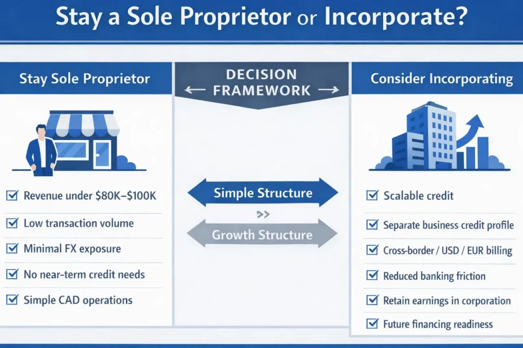 Should you stay a sole proprietor or incorporate in Canada decision framework