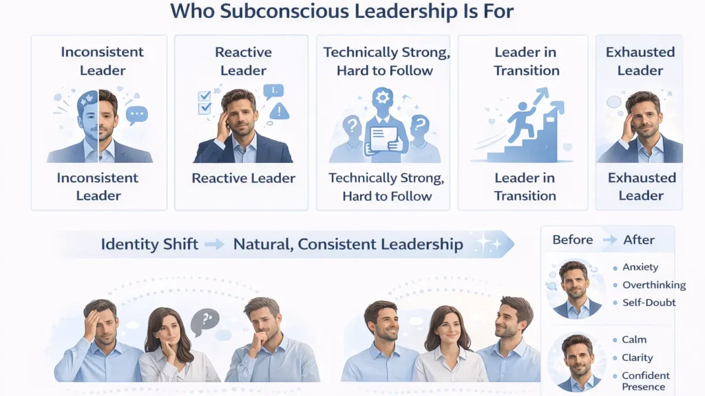 subconscious leadership infographic showing types of leaders who benefit from identity level leadership development