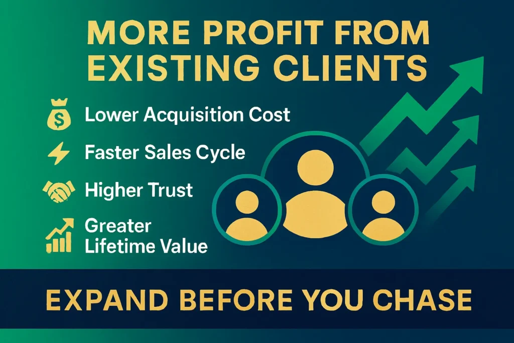 Margin multiplier framework showing pricing, scope, clients, and productization for profit growth.
