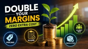 Business profit margin growth strategy showing pricing, scope, productization, and client mix gains.
