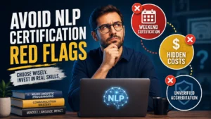 NLP Certified guide showing NLP certification red flags like hidden costs and fake accreditation.