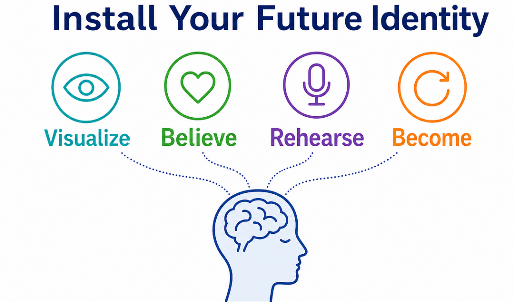 Install your future identity through visualization, belief, rehearsal, and becoming